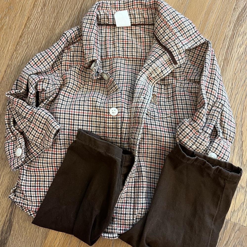 6-12M BabyGAP Plaid Button-Up Shirt and Brown Pants Set